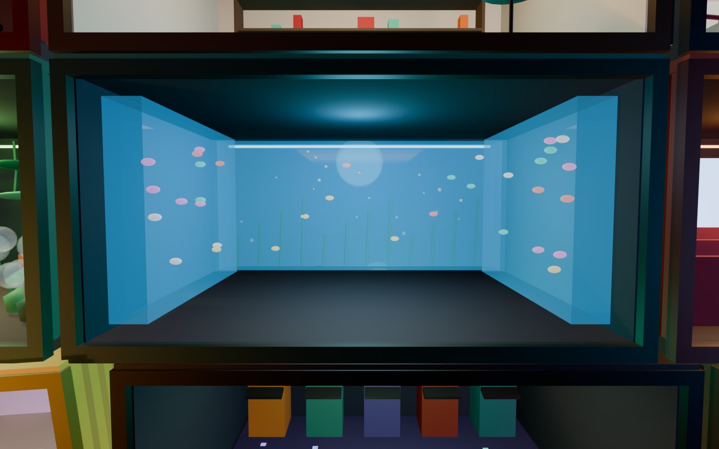 Concept render of The Aquarium: three walls of tank and a slow blue light