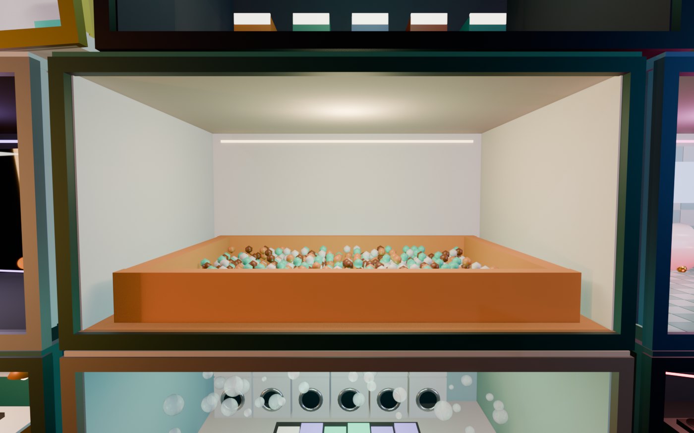 Concept render of The Ball Pit: knee deep in copper and teal balls, in the middle of the house