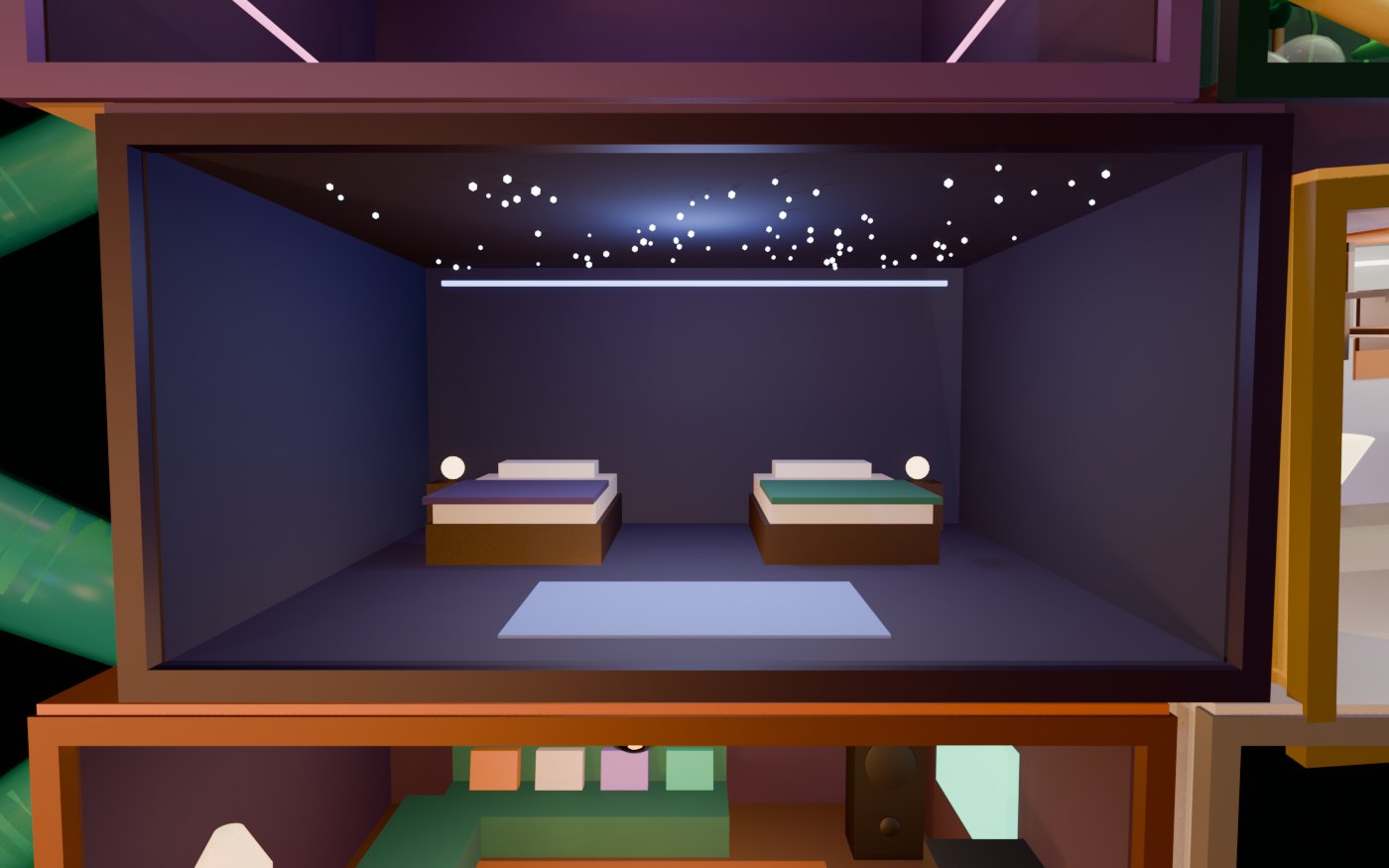 Concept render of The Bedroom: the room to come down in