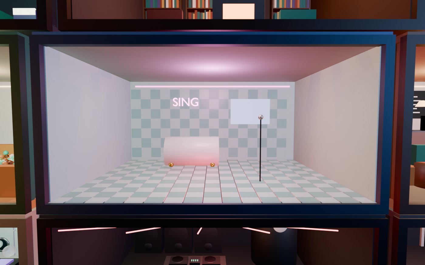 Concept render of The Bathroom: sit in the bathtub, take the mic