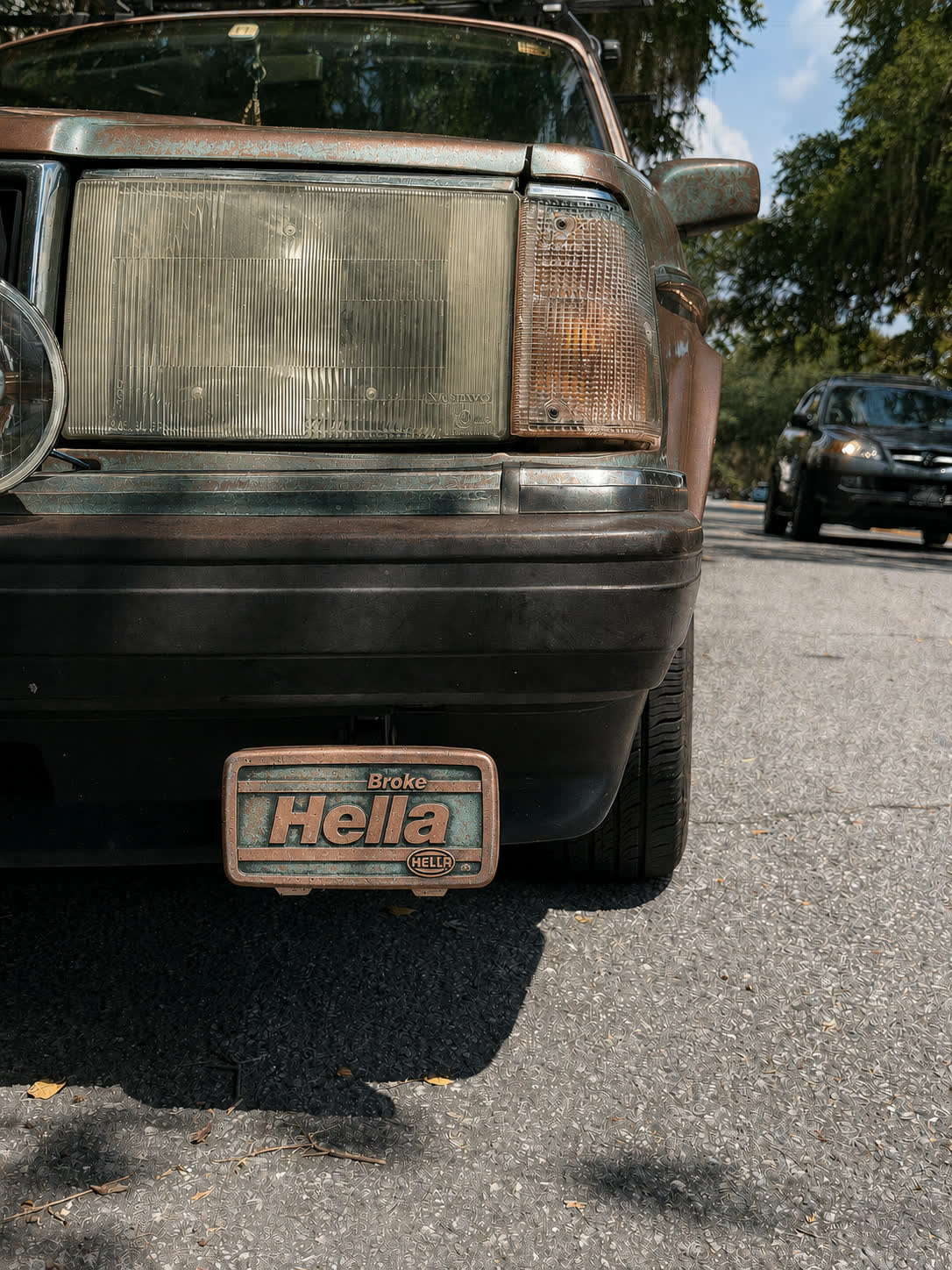 A car in Brokehella copper and patina styling