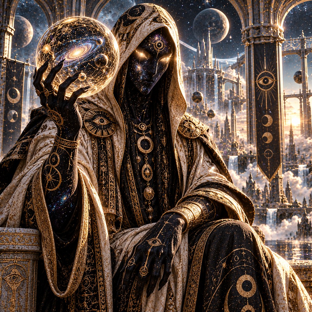 A hooded figure beneath a single great eye, holding a candle &mdash; The Watcher