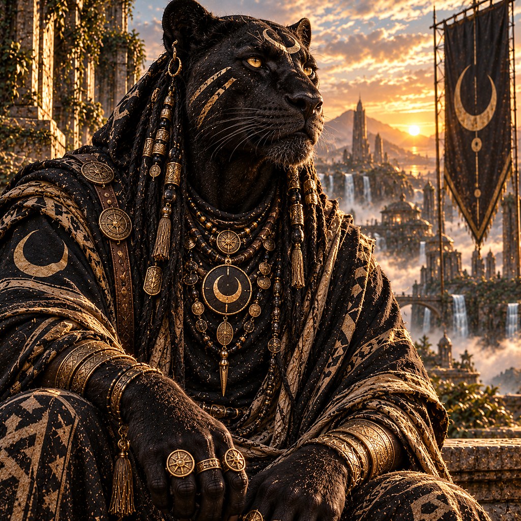 A black panther, gold-eyed, emerging from darkness &mdash; The Panther
