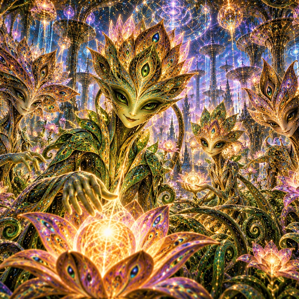 A green face wreathed in leaves, vines and flowers &mdash; The Plant Spirits