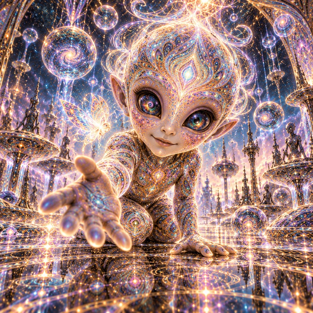 A wide-eyed child crowned in light, surrounded by growth &mdash; The Children